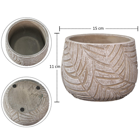 Decorative Round Cement Vase with Leaf Design