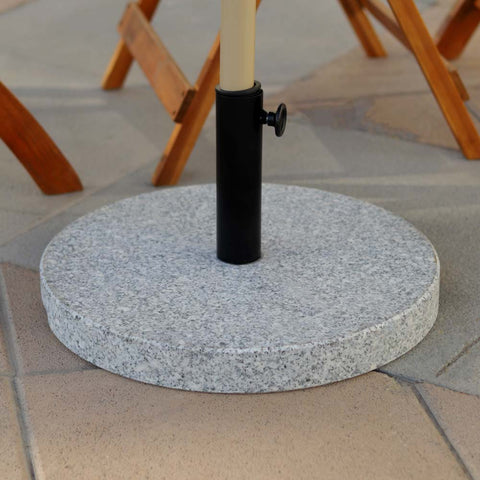 Round marble base for patio umbrella with adjustable fitting