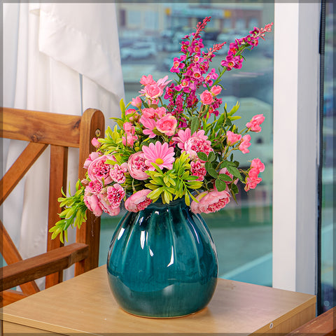 Flower Arrangements with Blue Color Vase