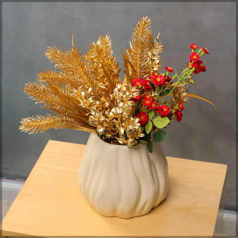 Golden Flower Arrangements with Red Flowers