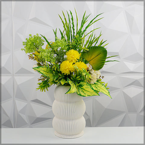 Green Yellow Flower Arrangements with Vase