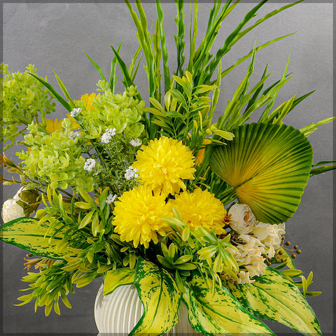 Green Yellow Flower Arrangements with Vase