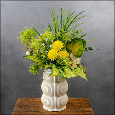 Green Yellow Flower Arrangements with Vase