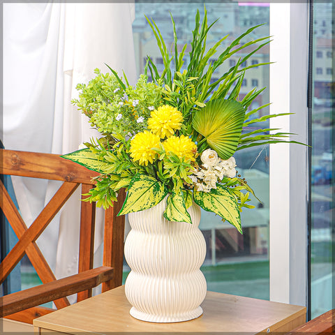 Green Yellow Flower Arrangements with Vase