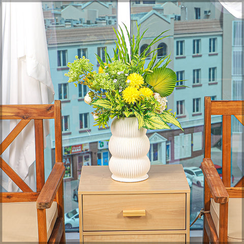 Green Yellow Flower Arrangements with Vase