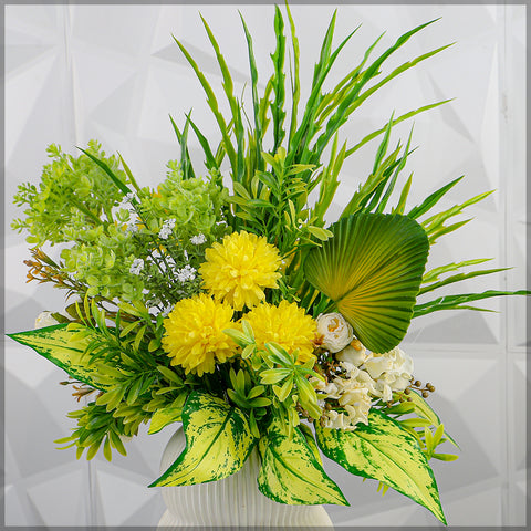 Green Yellow Flower Arrangements with Vase