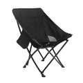 Black camping chair with cup holder for outdoor use