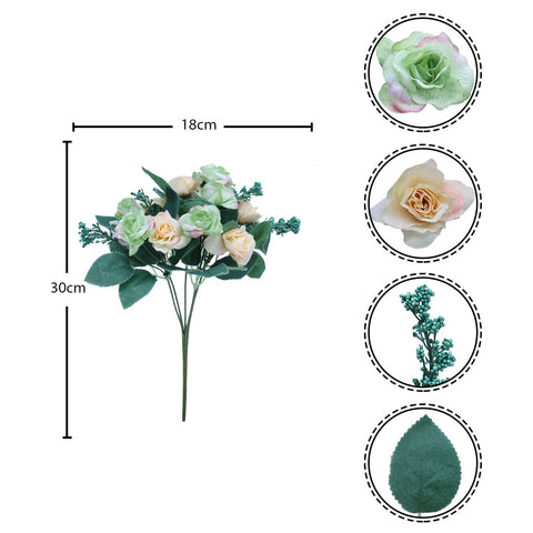 Artificial Silk Mini Rose Flowers Green-White