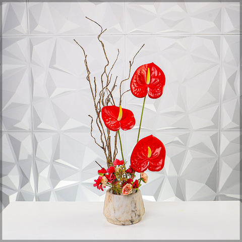 Red Anthurium Flower Arrangement with Vase