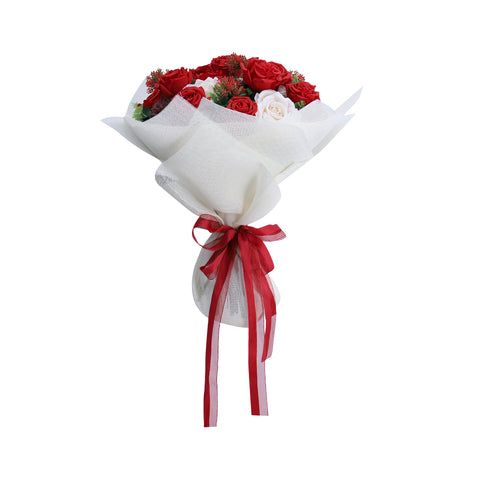 Stunning Valentines Forever White Red Roses Bouquet