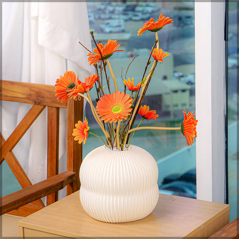 Simple  Orange Color Flower Arrangement with Vase