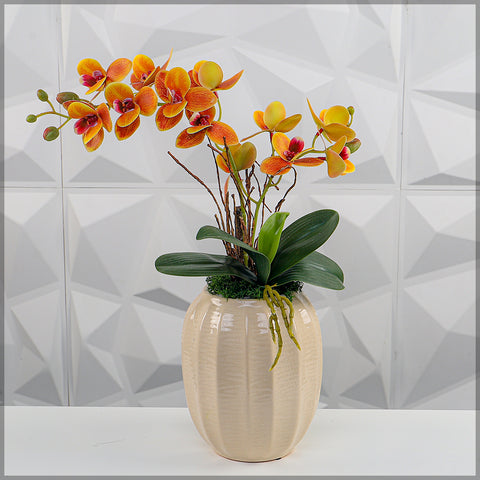 Orchid Flowers Arrangement with Vase-Orange