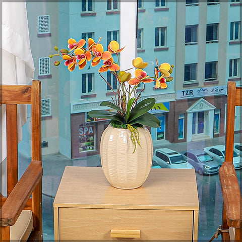 Orchid Flowers Arrangement with Vase-Orange