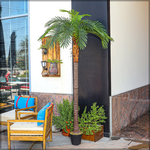 Fake palm tree indoor bringing a tropical feel to a living room