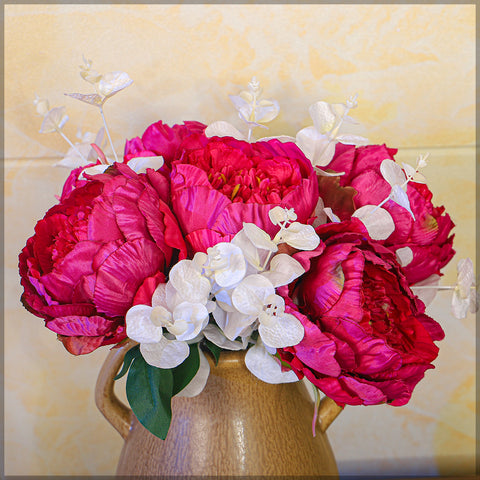 7 Heads Red Artificial Silk Peony Flowers