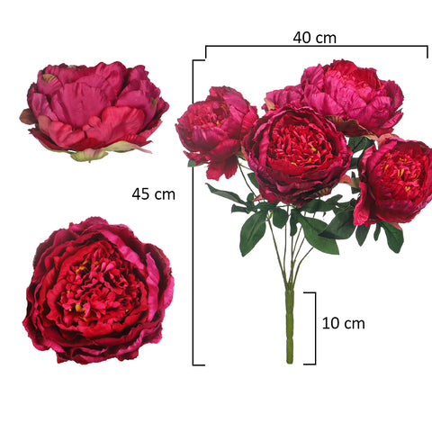 7 Heads Red Artificial Silk Peony Flowers