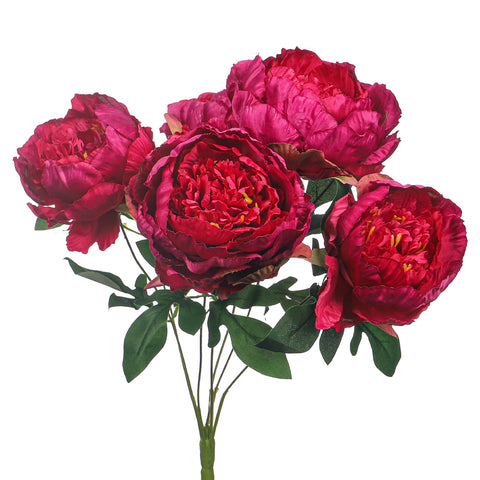 7 Heads Red Artificial Silk Peony Flowers