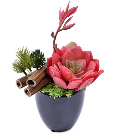 Artificial Potted Red Succulents Plant With Bamboo Sticks