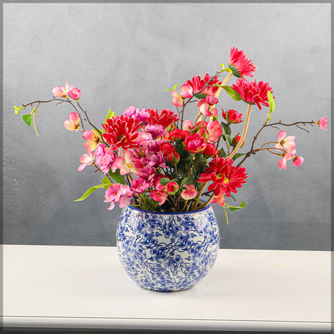 Flower Arrangement in White-Blue Vase