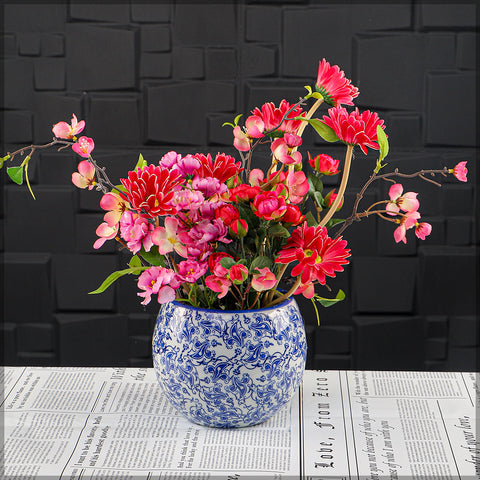 Flower Arrangement in White-Blue Vase