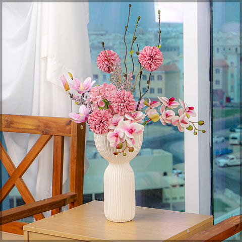 Pink Color Flower Arrangements with Vase