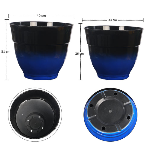 Blue plastic planters for plants