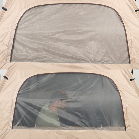 Weather-resistant camping tent with shade awning