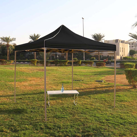 Pop up canopy tent set up for a family gathering