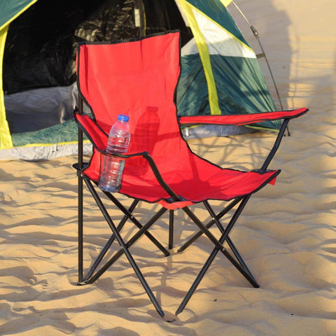 Compact and lightweight camping chair with cup holder and armrests