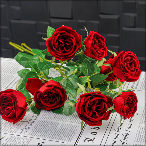 Artificial 4 heads Rose Flower Stem