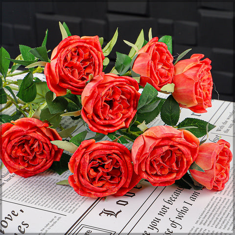 Artificial 4 heads Rose Flower Stem