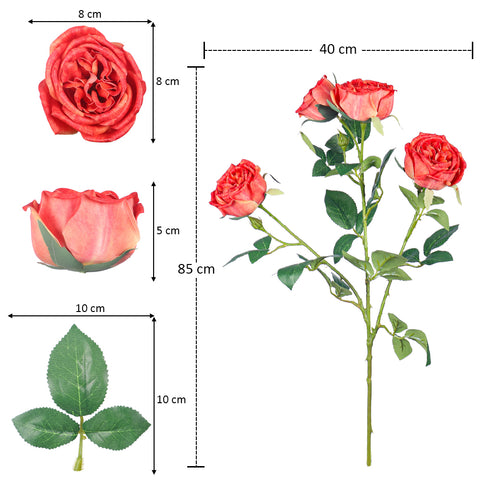 Artificial 4 heads Rose Flower Stem