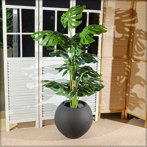 Decorative black concrete planter