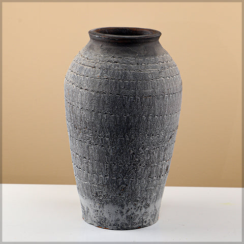 Round gray clay pot