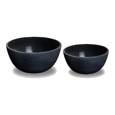 Round gray plastic planter set