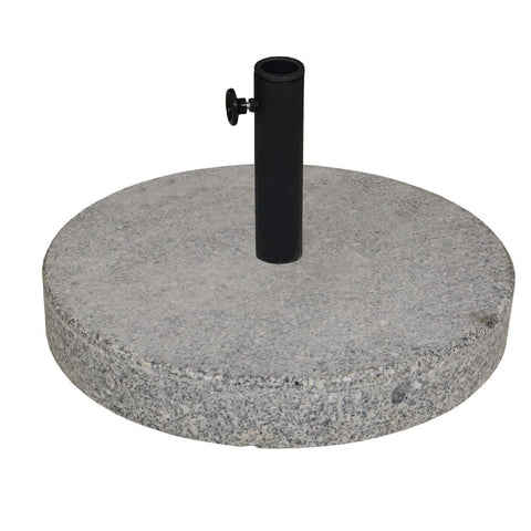 Round marble umbrella base for added stability in outdoor spaces.