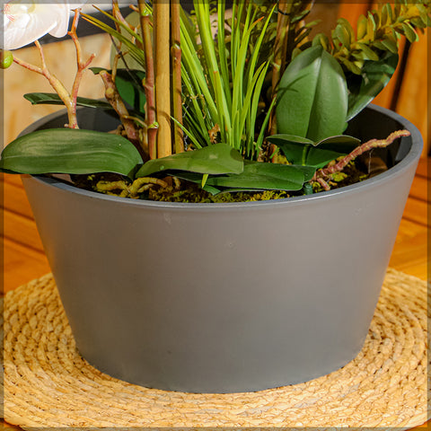 Large grey plastic plant pots