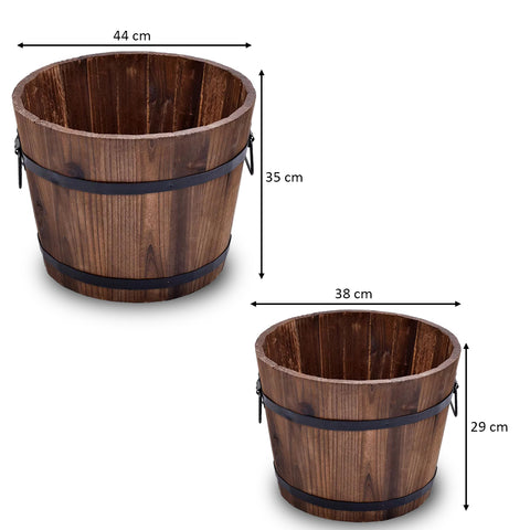 Rustic wooden planter buckets