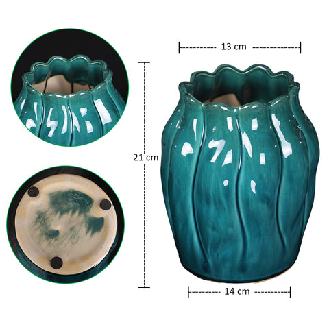 Colored blue ceramic vase for home decor