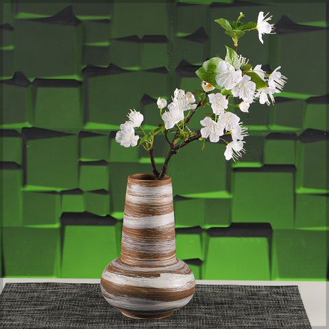 Elegant rustic white ceramic vase with a brown finish