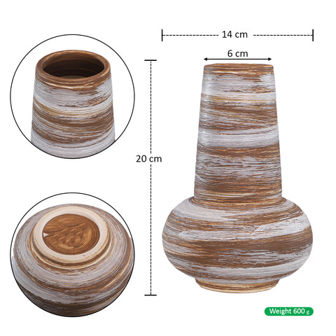 Decorative rustic ceramic vase in brown and white tones