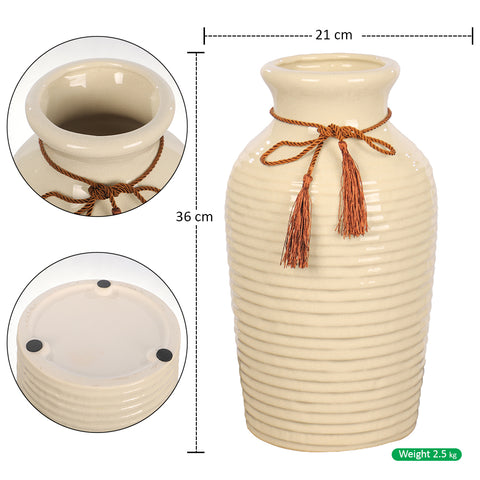 Style Cream Ceramic Vase with Ribbon