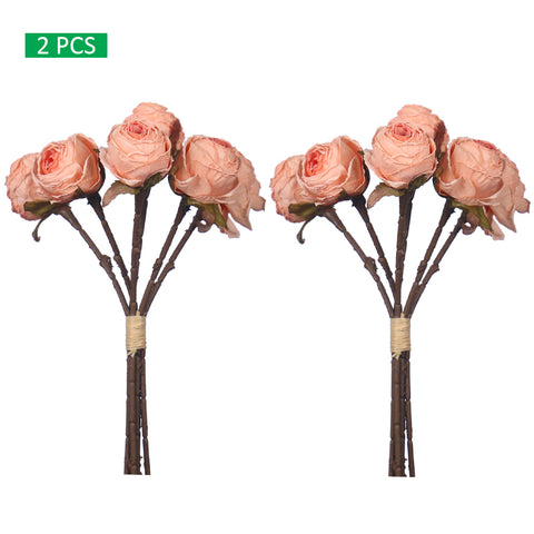 2 bunches Artificial Silk Retro Rose Flowers Bouquet