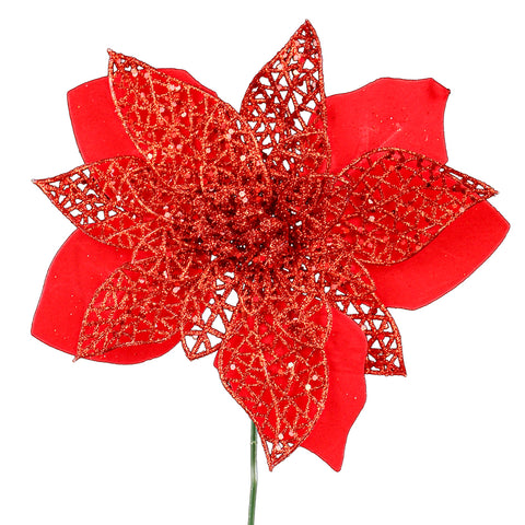 Artificial Single Stem Poinsettia Flower for Christmas Tree Decoration