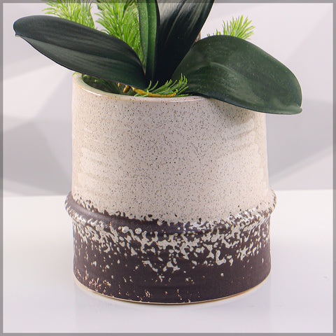 Modern ceramic table pot in cream and rust