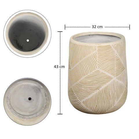 Concrete plant pot with stripes for contemporary style