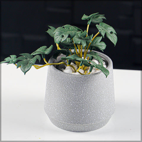 Decorative round gray plastic pot