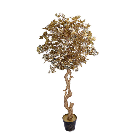 Golden artificial ginkgo biloba plant in a decorative pot