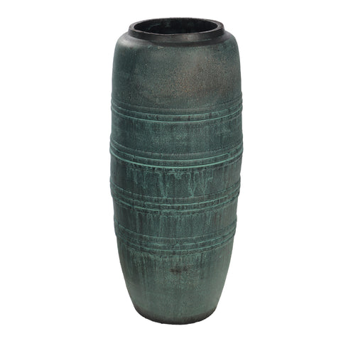 Tall round green clay pot