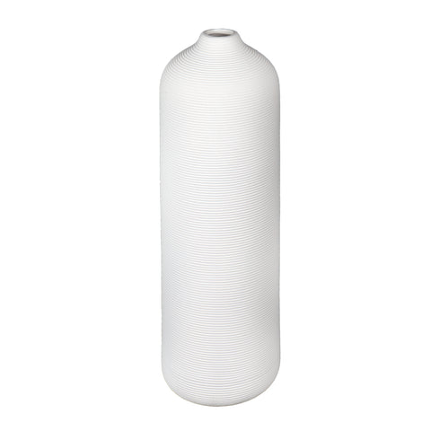 Tall white punched ceramic vase for modern decor